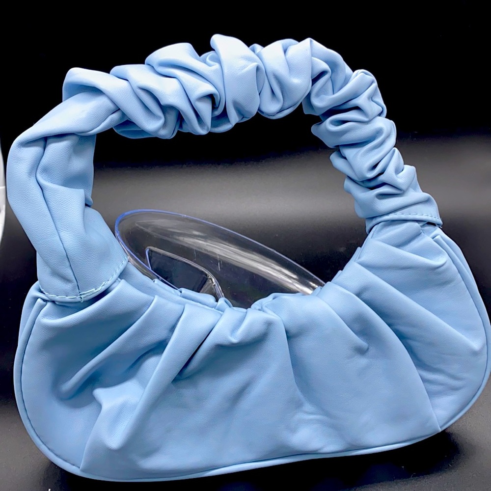 Blue Ruched Handle Shoulder Bag